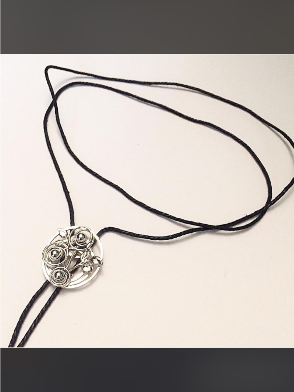 Silver Swirl Pendant Bolo Tie on Black Cord - Women Jewelry